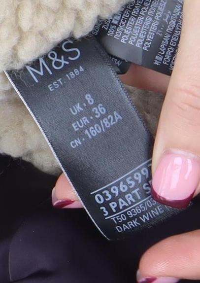 Marks and Spencer Womens Purple Faux Fur Hooded Parka Coat Size 8