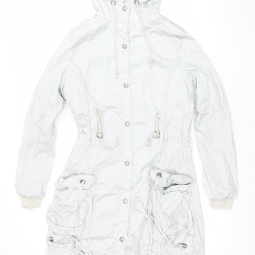 Next Women's White Cotton Parka Jacket Size 8 Hooded Mid-Length