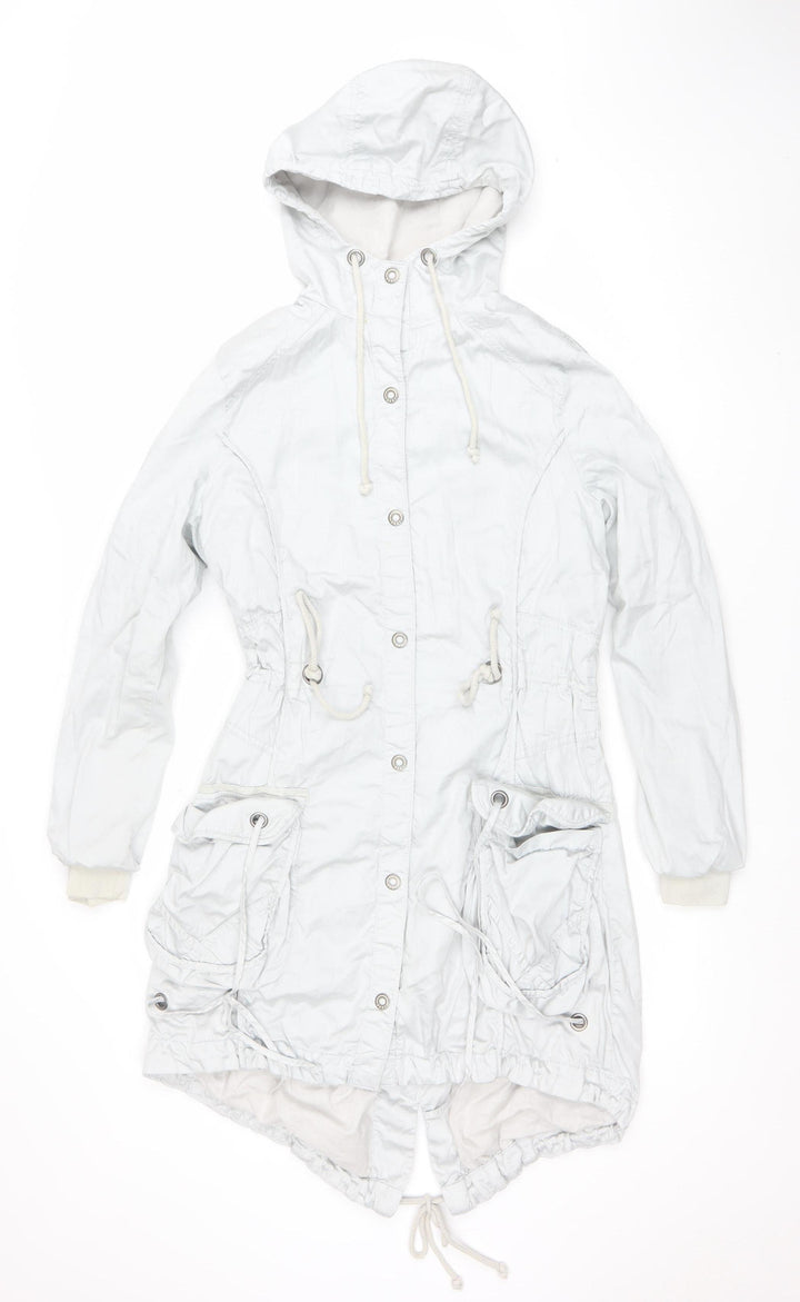 Next Women's White Cotton Parka Jacket Size 8 Hooded Mid-Length