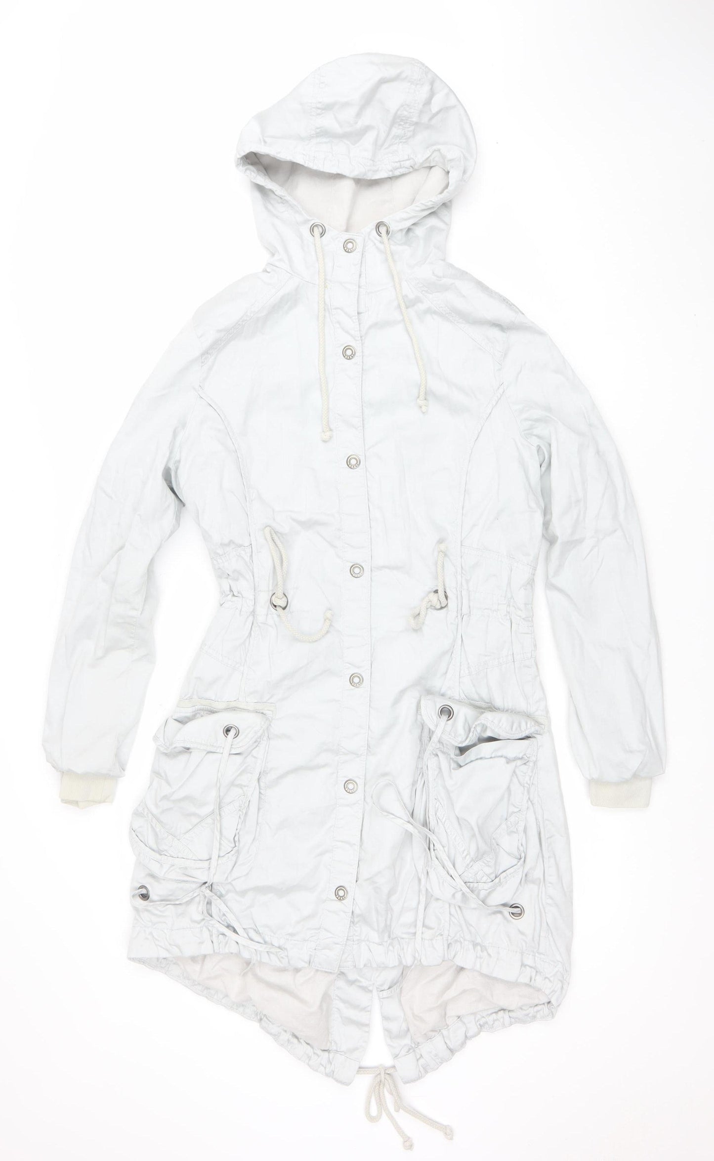 Next Women's White Cotton Parka Jacket Size 8 Hooded Mid-Length