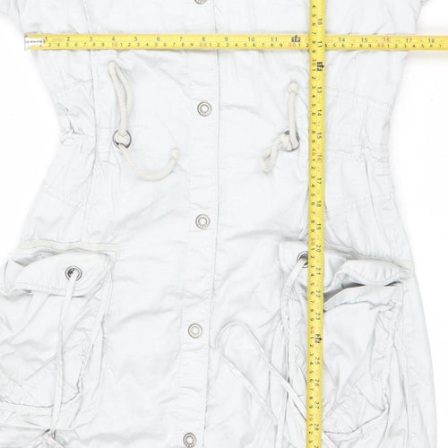 Next Women's White Cotton Parka Jacket Size 8 Hooded Mid-Length