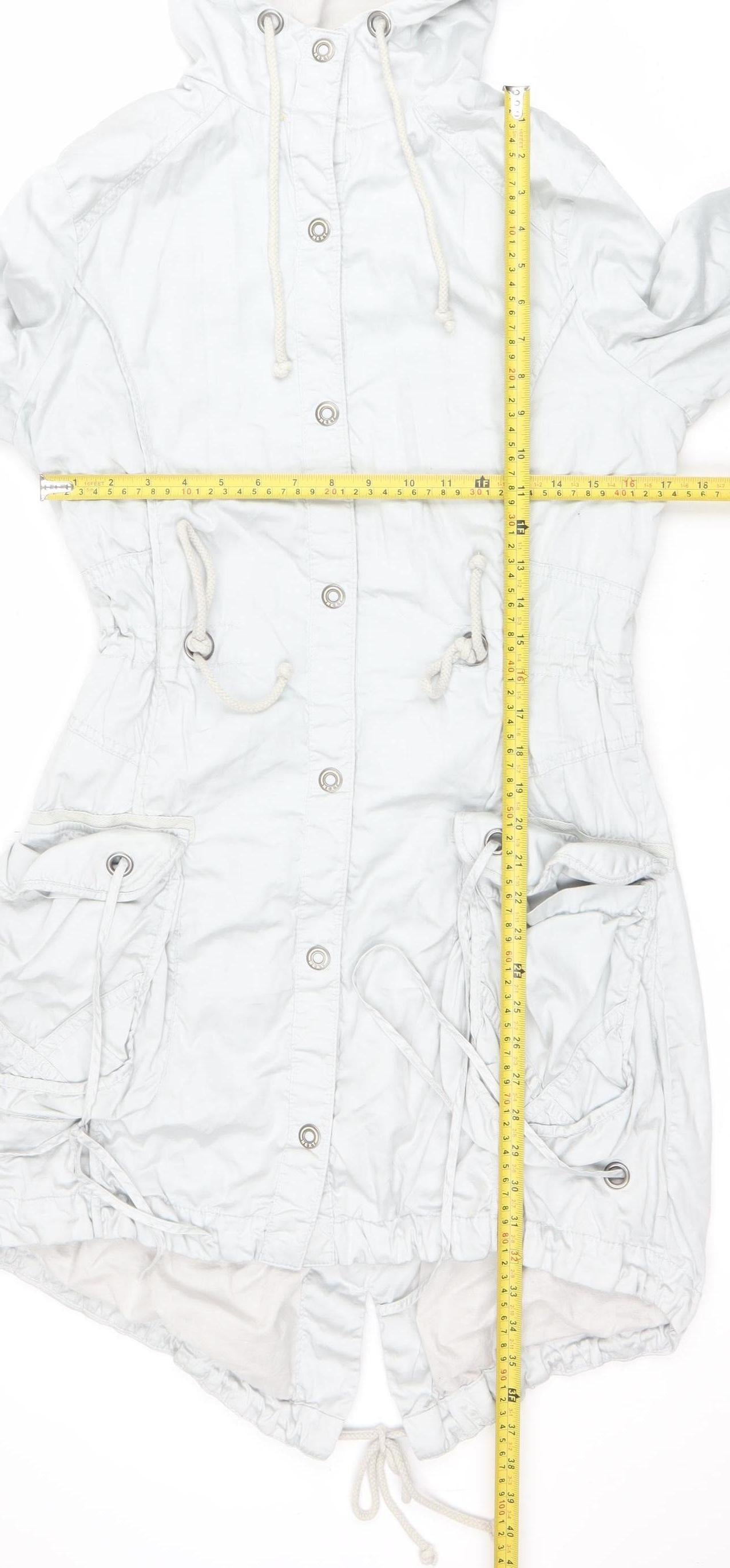 Next Women's White Cotton Parka Jacket Size 8 Hooded Mid-Length