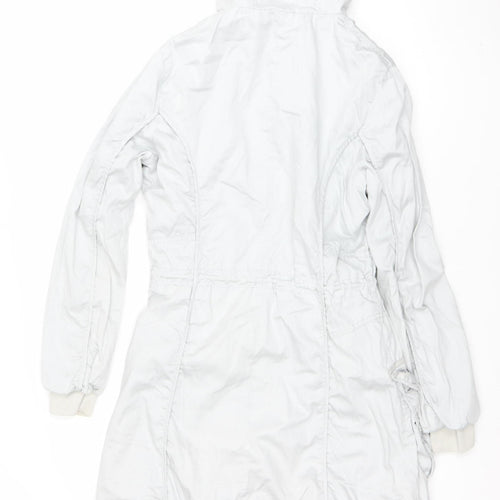 Next Women's White Cotton Parka Jacket Size 8 Hooded Mid-Length