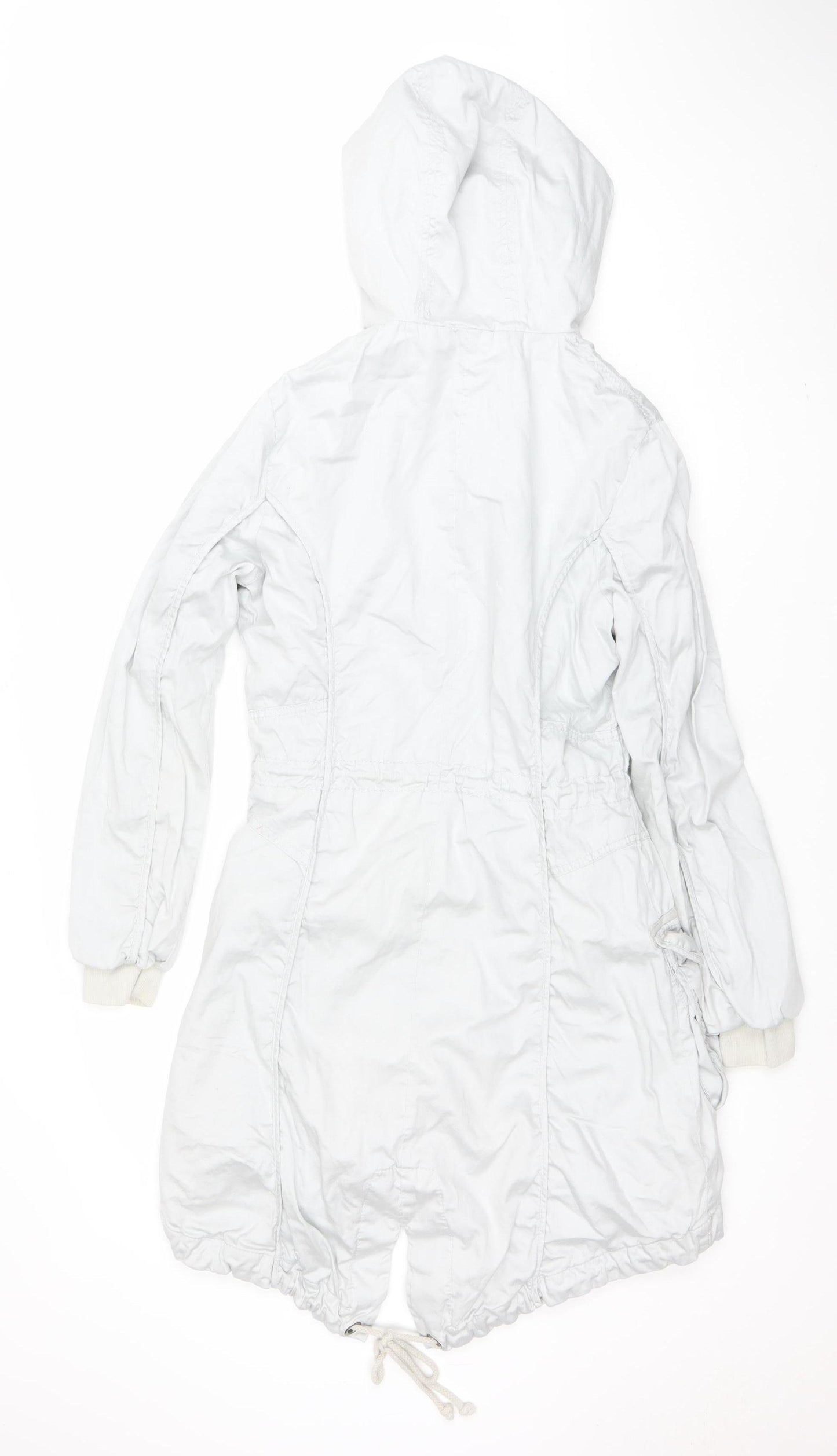 Next Women's White Cotton Parka Jacket Size 8 Hooded Mid-Length