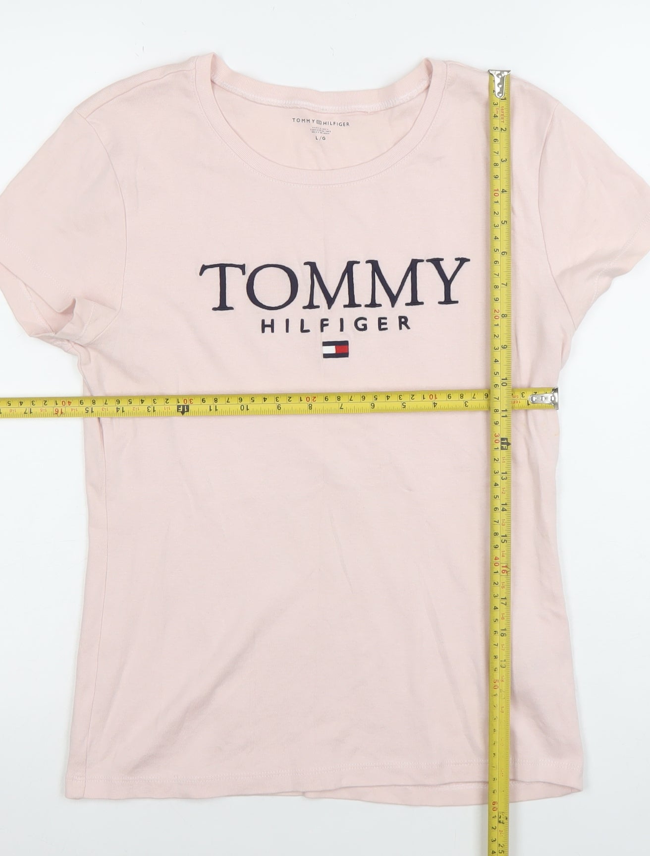 Tommy Hilfiger Women Pink Cotton Logo T-Shirt Size L Short Sleeve