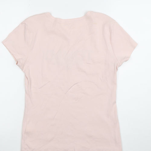Tommy Hilfiger Women Pink Cotton Logo T-Shirt Size L Short Sleeve
