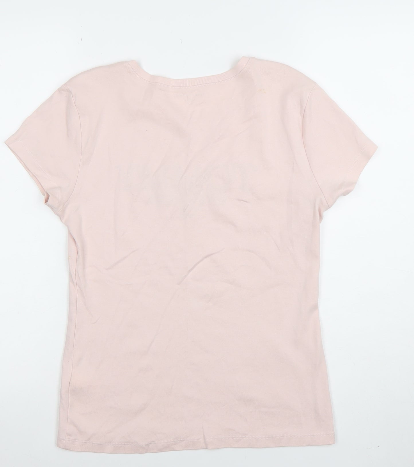 Tommy Hilfiger Women Pink Cotton Logo T-Shirt Size L Short Sleeve