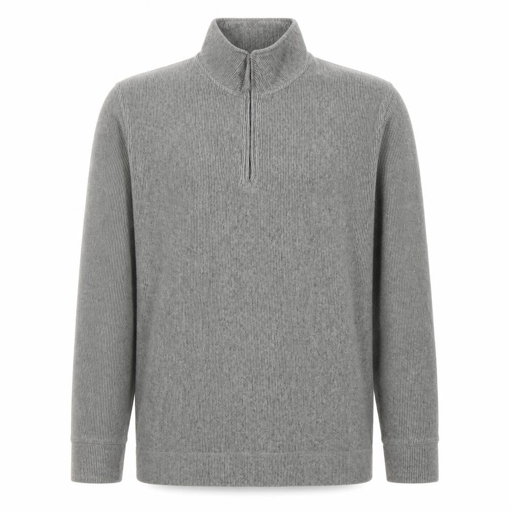 Front view of Lee Cooper Men's Grey 1/4 Zip Mock Neck Knit Sweatshirt, size M