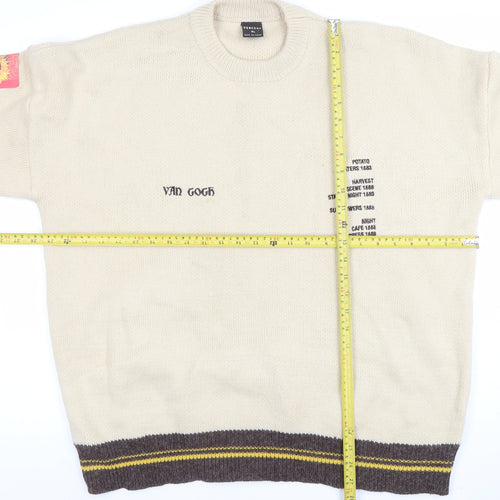 Vencede Men Beige XL Van Gogh Art Knit Jumper Crew Neck Long Sleeve