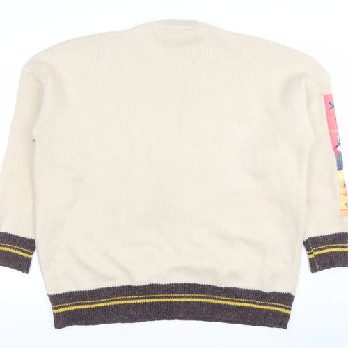 Vencede Men Beige XL Van Gogh Art Knit Jumper Crew Neck Long Sleeve