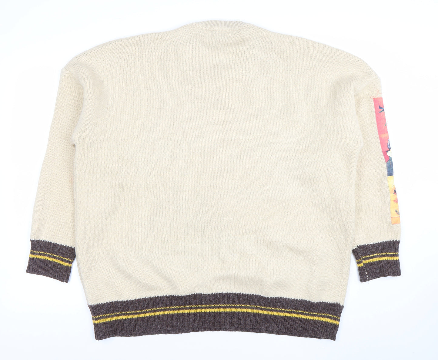 Vencede Men Beige XL Van Gogh Art Knit Jumper Crew Neck Long Sleeve