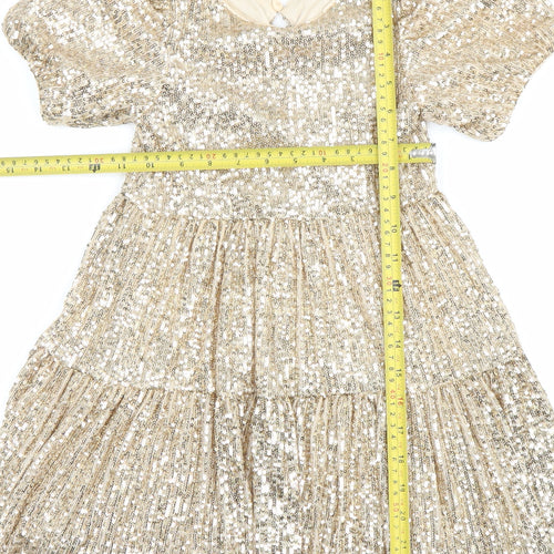 Dunnes Stores Girls Gold Sequin A-Line Party Dress 4-5 Years Puff Sleeve