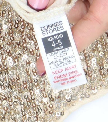 Dunnes Stores Girls Gold Sequin A-Line Party Dress 4-5 Years Puff Sleeve