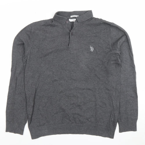 U.S. Polo Assn. Men's Grey Long Sleeve Cotton Polo Shirt M