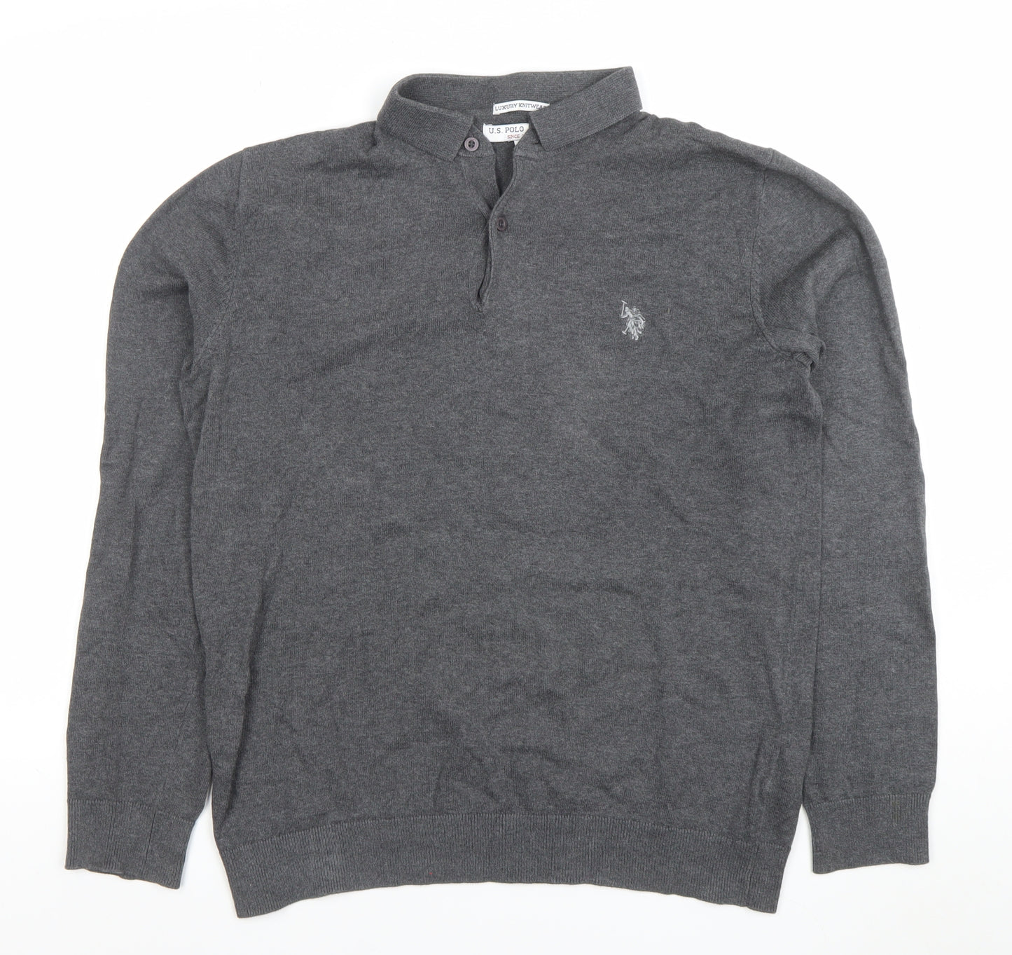 U.S. Polo Assn. Men's Grey Long Sleeve Cotton Polo Shirt M