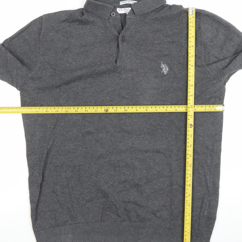 U.S. Polo Assn. Men's Grey Long Sleeve Cotton Polo Shirt M