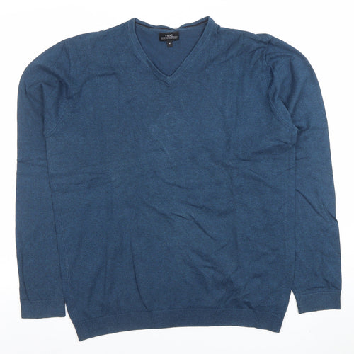 Next Men's Blue V-Neck Cotton Blend Jumper Size M