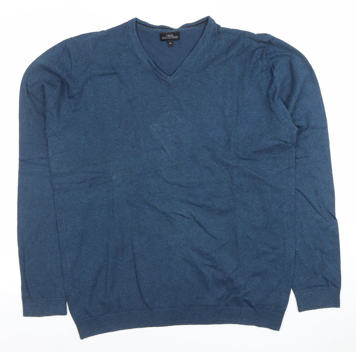 Next Men's Blue V-Neck Cotton Blend Jumper Size M