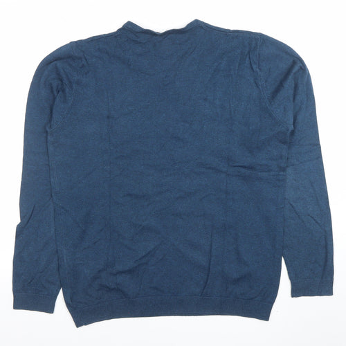 Next Men's Blue V-Neck Cotton Blend Jumper Size M