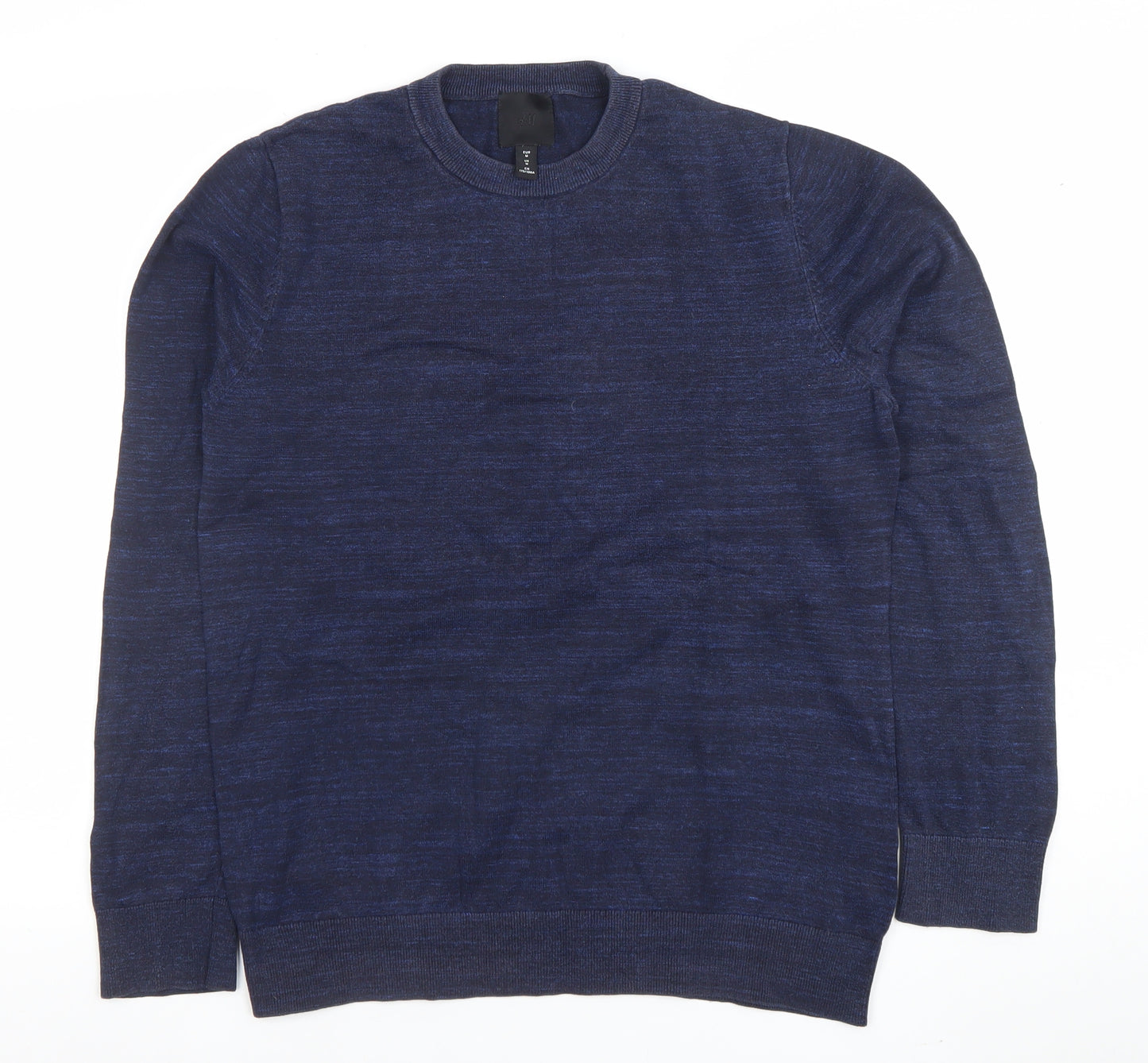 H&M Men's Blue Cotton Crew Neck Long Sleeve Jumper Size M