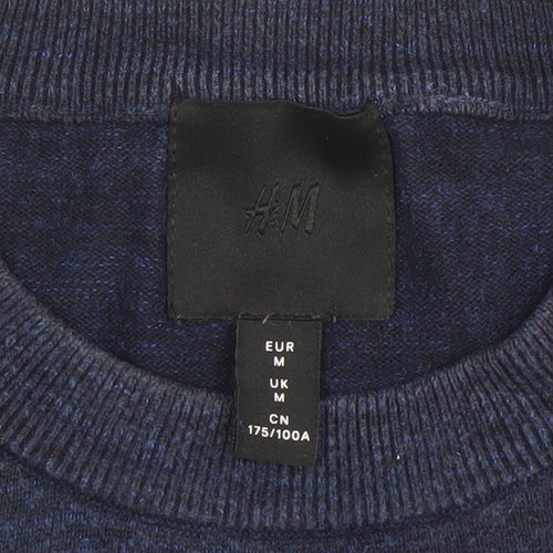 H&M Men's Blue Cotton Crew Neck Long Sleeve Jumper Size M