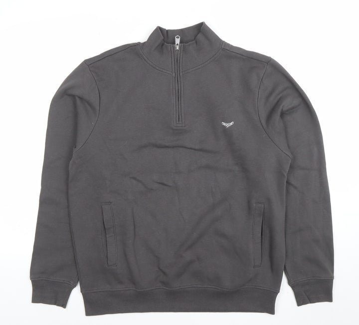 Threadbare Men's Grey 1/4 Zip Sweatshirt M High Neck Casual