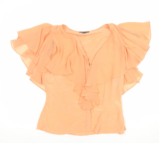 Warehouse Women’s Beige Chiffon Ruffle Wrap Blouse Size 10