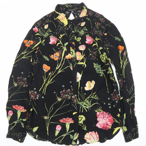Warehouse Women’s Black Floral Long Sleeve Blouse Size 6 Viscose