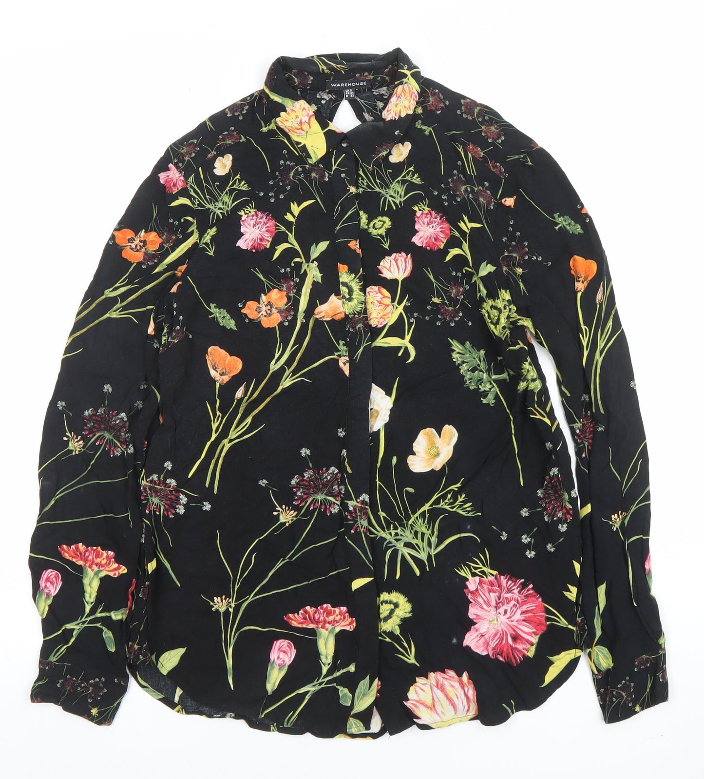 Warehouse Women’s Black Floral Long Sleeve Blouse Size 6 Viscose