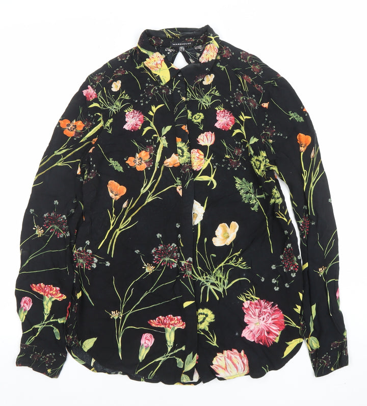 Warehouse Women’s Black Floral Long Sleeve Blouse Size 6 Viscose