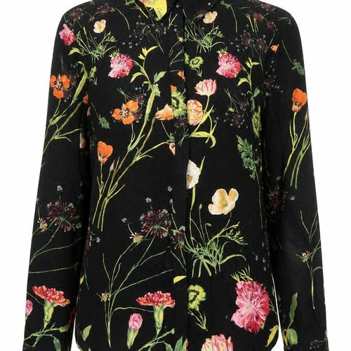 Warehouse Women’s Black Floral Long Sleeve Blouse Size 6 Viscose