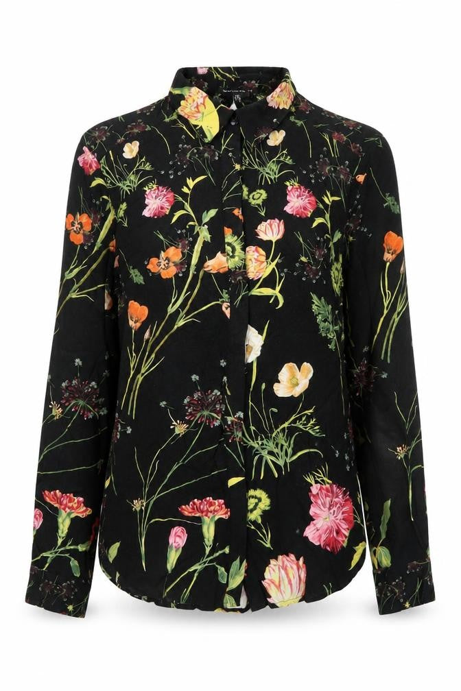 Warehouse Women’s Black Floral Long Sleeve Blouse Size 6 Viscose
