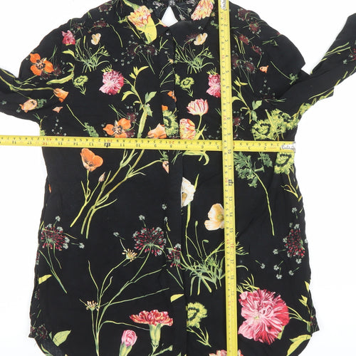 Warehouse Women’s Black Floral Long Sleeve Blouse Size 6 Viscose