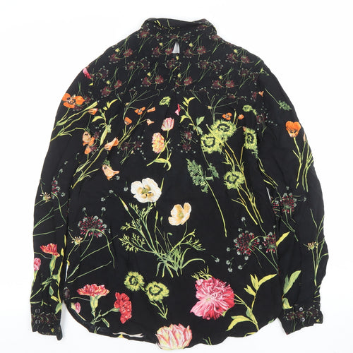 Warehouse Women’s Black Floral Long Sleeve Blouse Size 6 Viscose