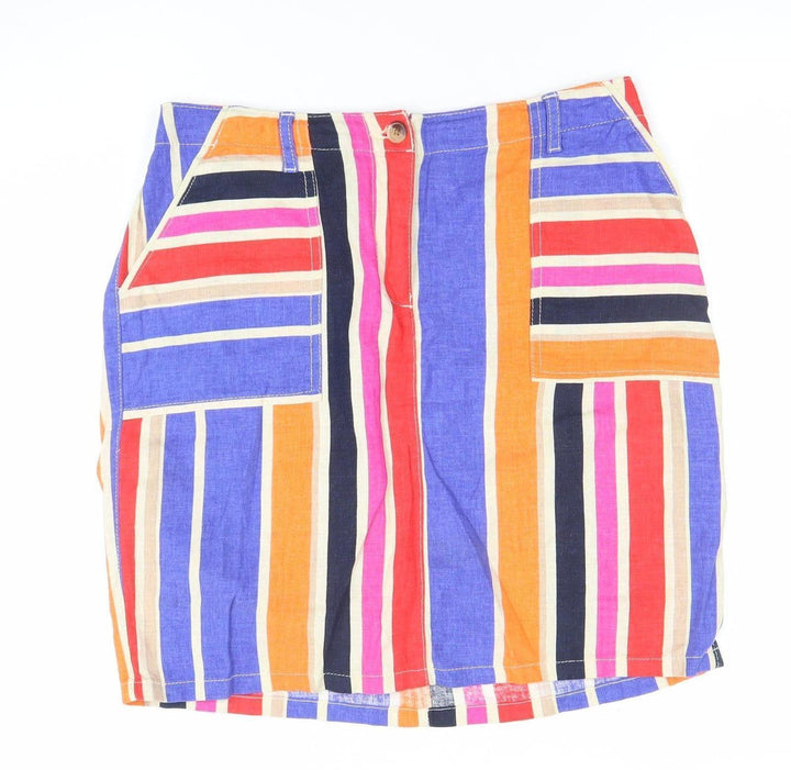 Next Women's Multicoloured Striped Linen Cotton A-Line Skirt Size 12