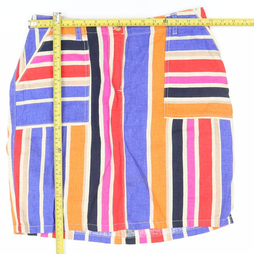 Next Women's Multicoloured Striped Linen Cotton A-Line Skirt Size 12