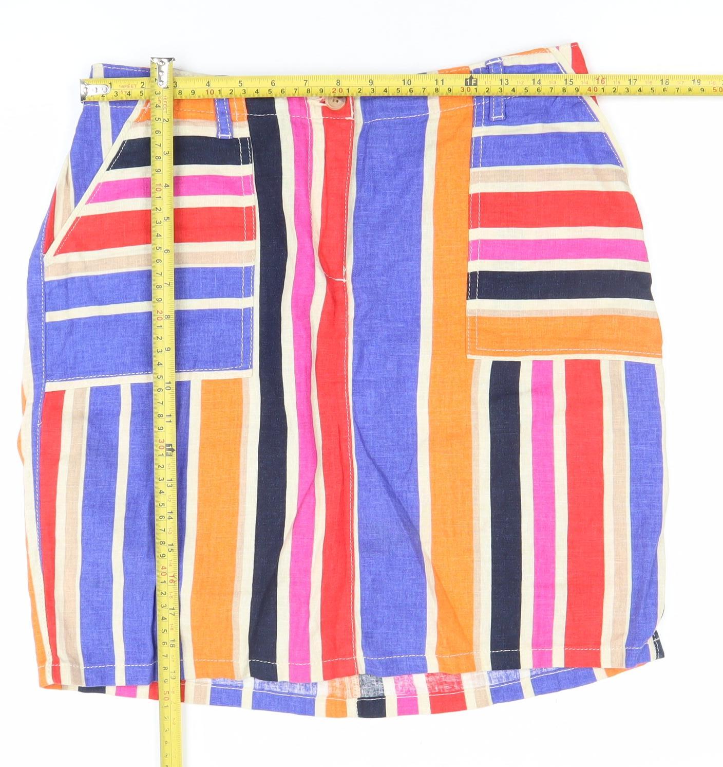 Next Women's Multicoloured Striped Linen Cotton A-Line Skirt Size 12