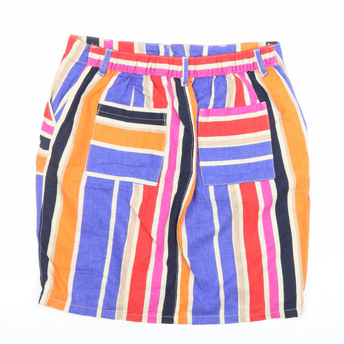Next Women's Multicoloured Striped Linen Cotton A-Line Skirt Size 12
