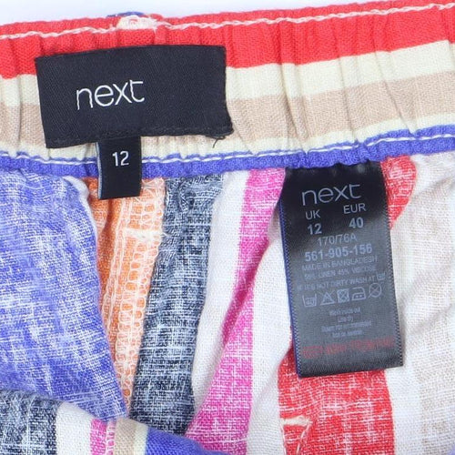 Next Women's Multicoloured Striped Linen Cotton A-Line Skirt Size 12