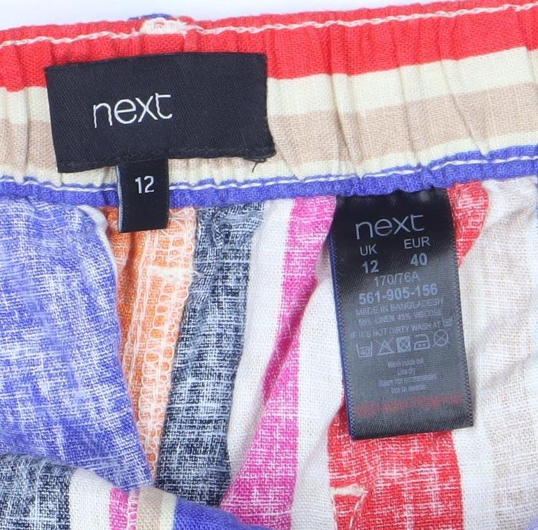 Next Women's Multicoloured Striped Linen Cotton A-Line Skirt Size 12