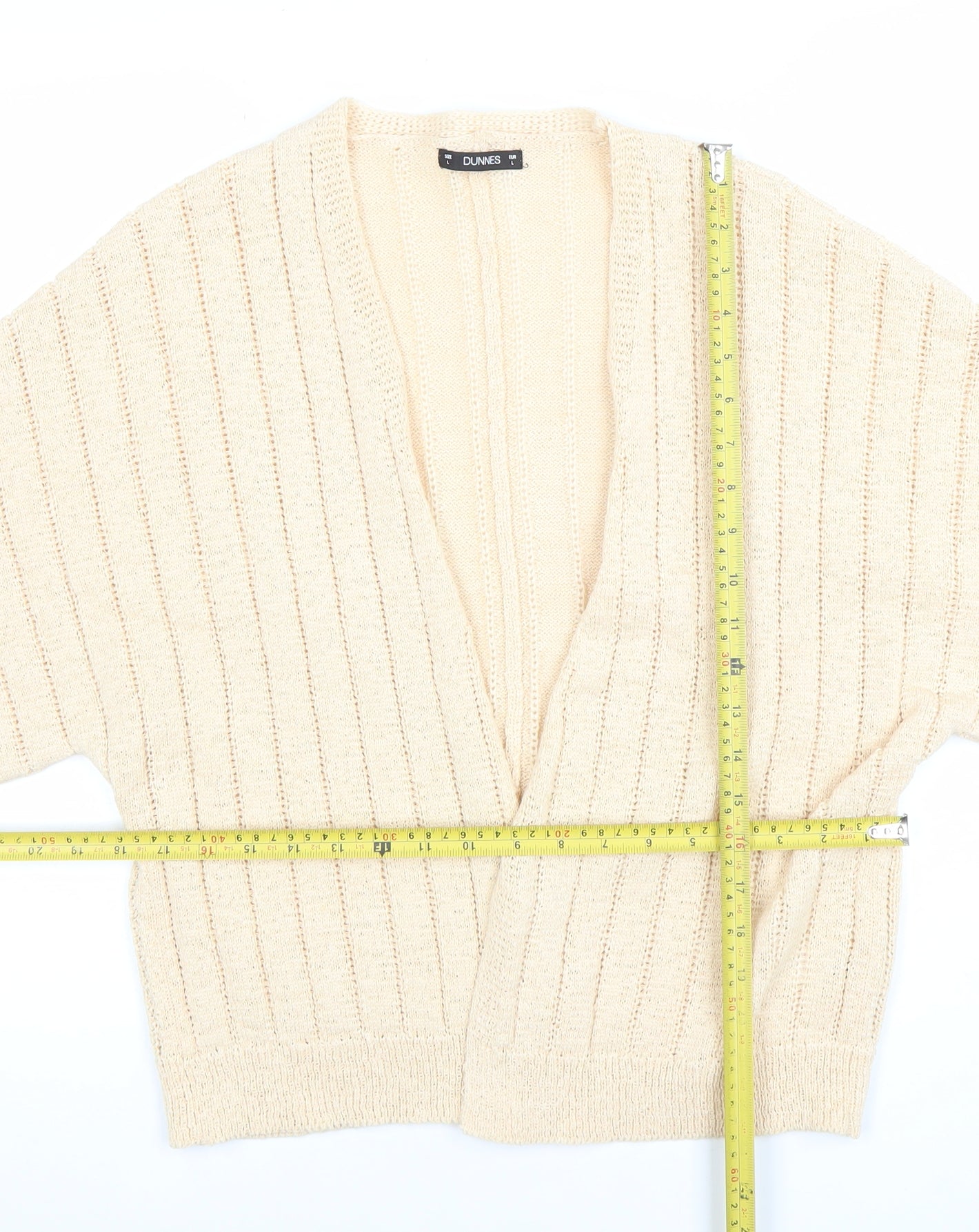 Dunnes Women Beige Open Knit Short Sleeve Cardigan Size L