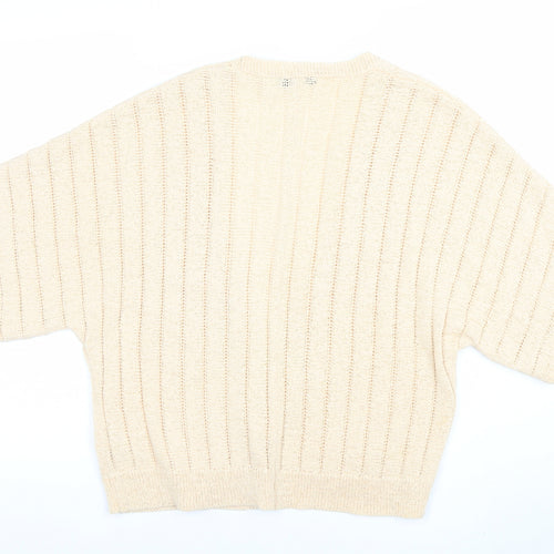 Dunnes Women Beige Open Knit Short Sleeve Cardigan Size L
