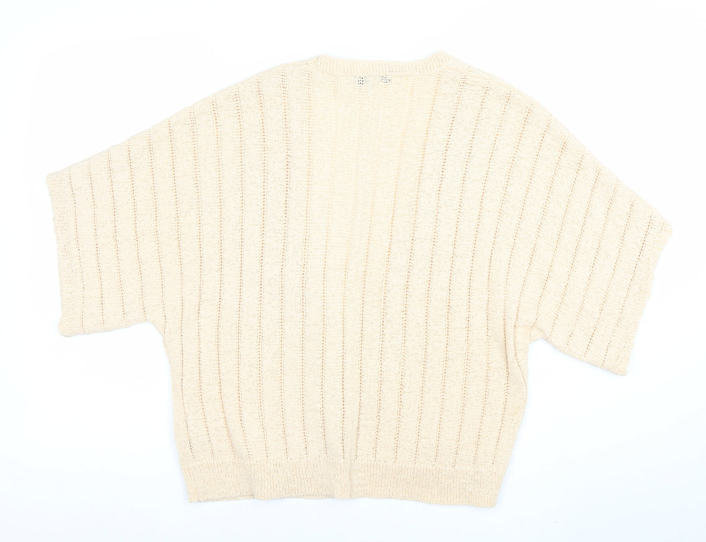 Dunnes Women Beige Open Knit Short Sleeve Cardigan Size L