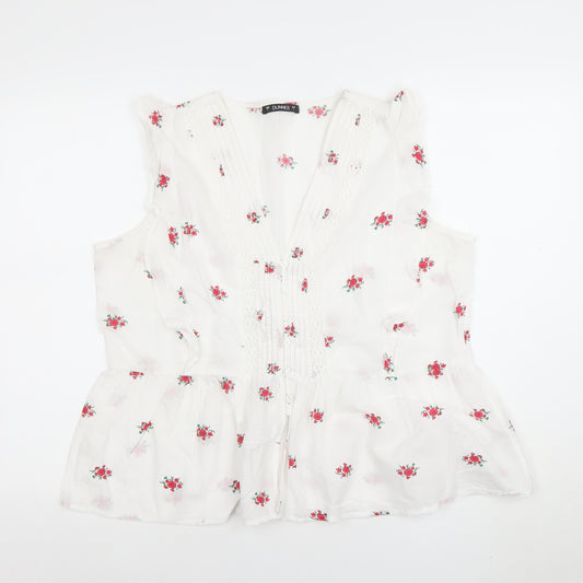 Dunnes Women White Floral Cotton Sleeveless Tunic Blouse Size L