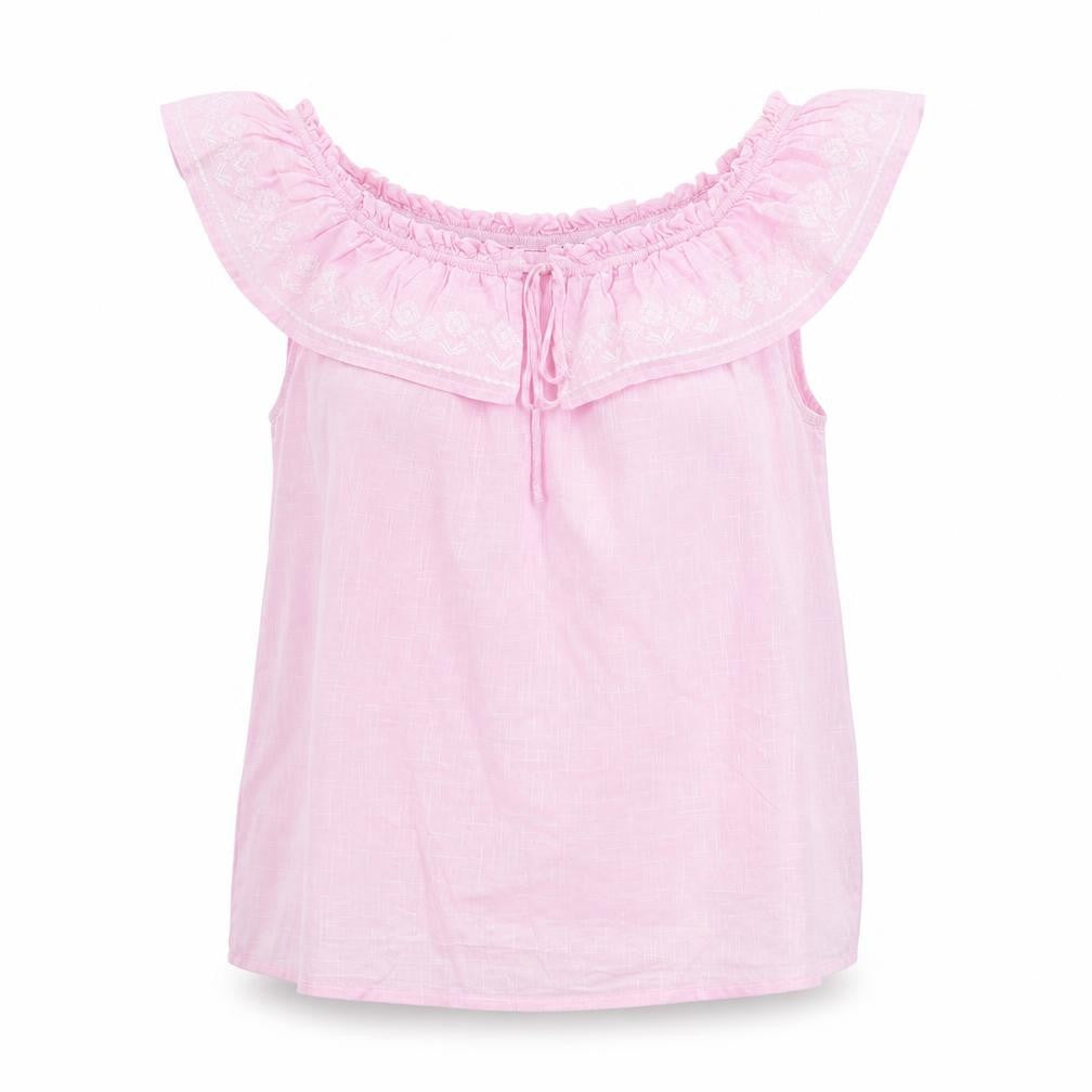 Front view of Dunnes Women Pink Off Shoulder Ruffle Blouse XL