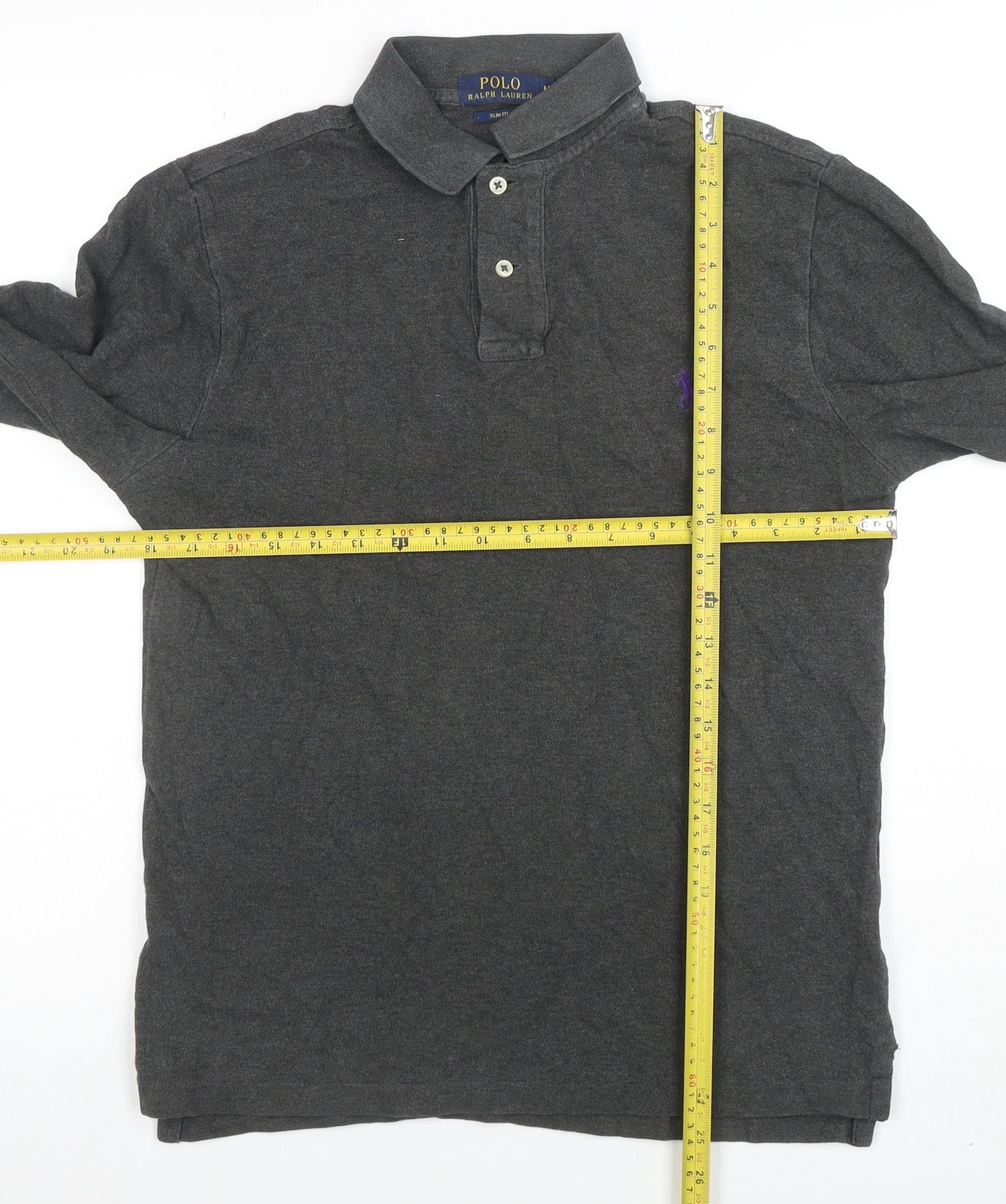 Ralph Lauren Men’s Grey Slim Fit Long Sleeve Polo Shirt M