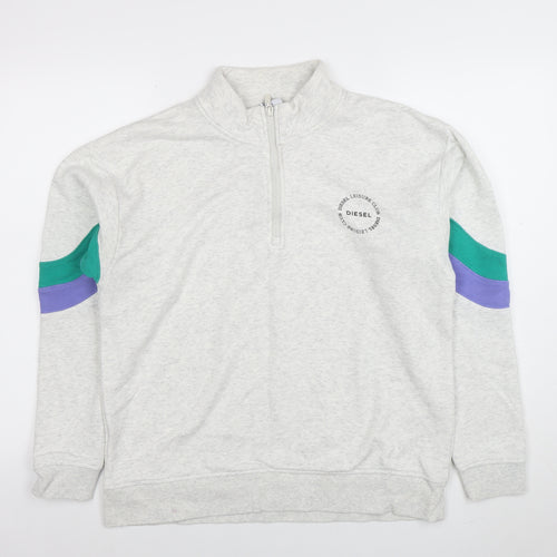 Diesel Womens Grey 1/2 Zip Sweatshirt M Cotton Blend Colour Block