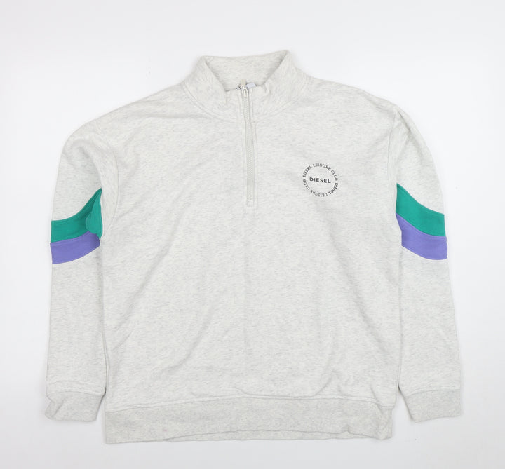 Diesel Womens Grey 1/2 Zip Sweatshirt M Cotton Blend Colour Block