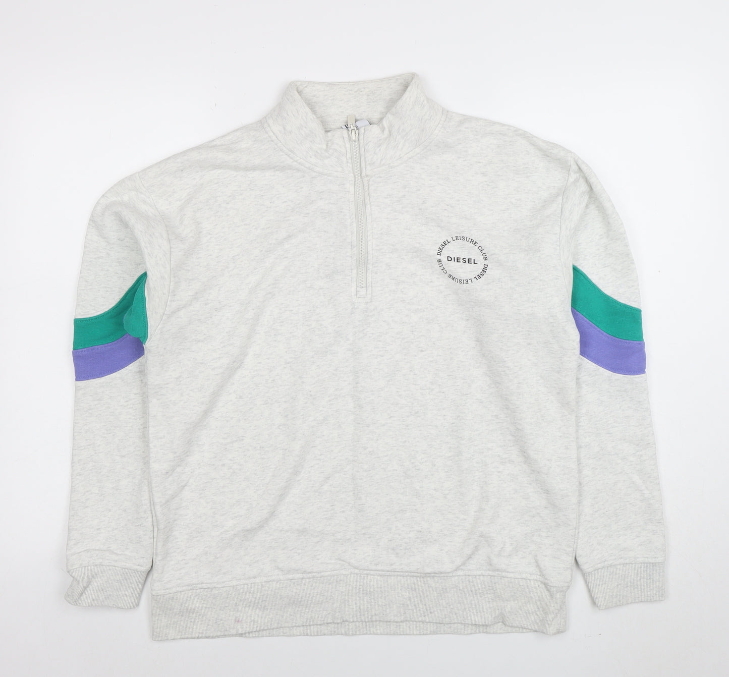 Diesel Womens Grey 1/2 Zip Sweatshirt M Cotton Blend Colour Block