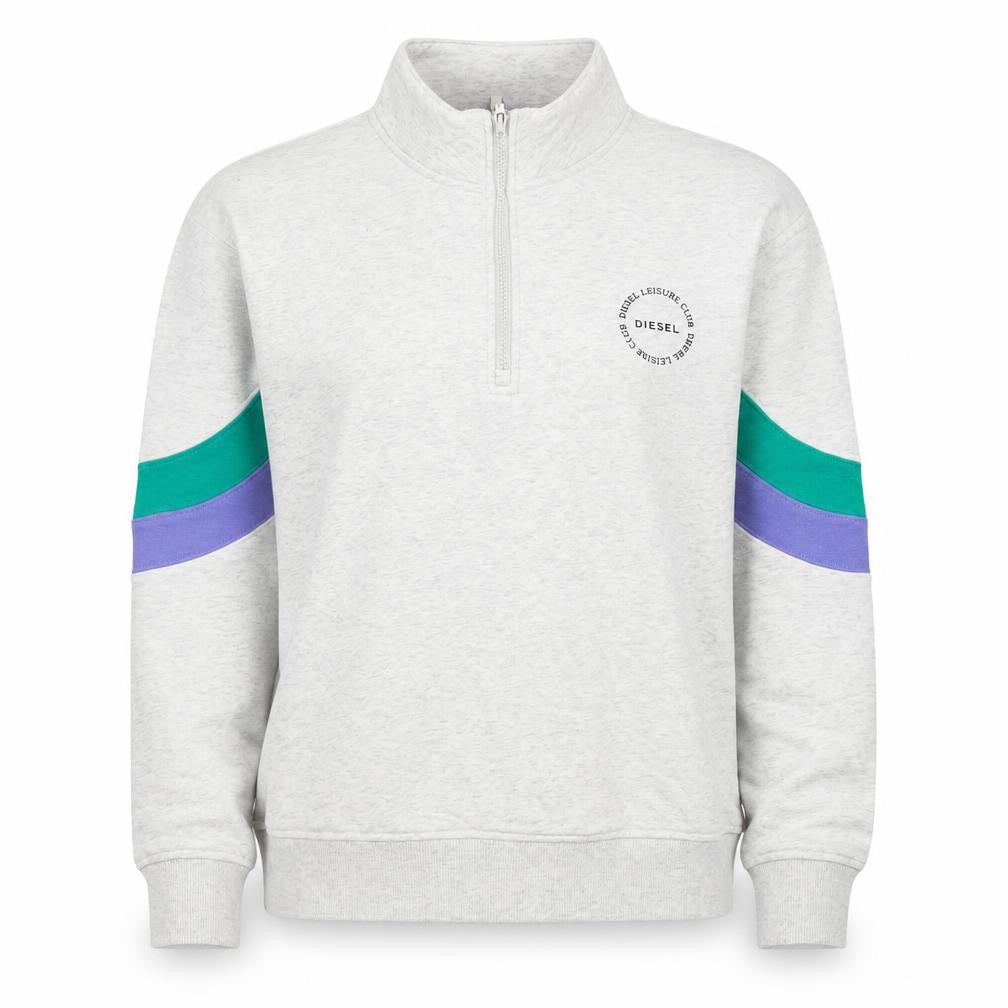 Front view of Diesel women’s grey 1/2 zip sweatshirt m cotton blend colour block